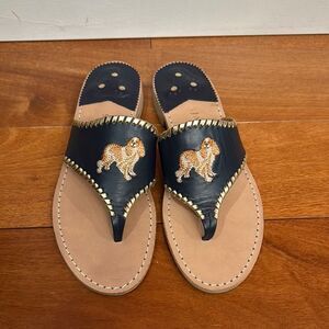 NWOB Jack Rogers Women’s Sandals Golden Retriever Dog Embroidered Black Size 10